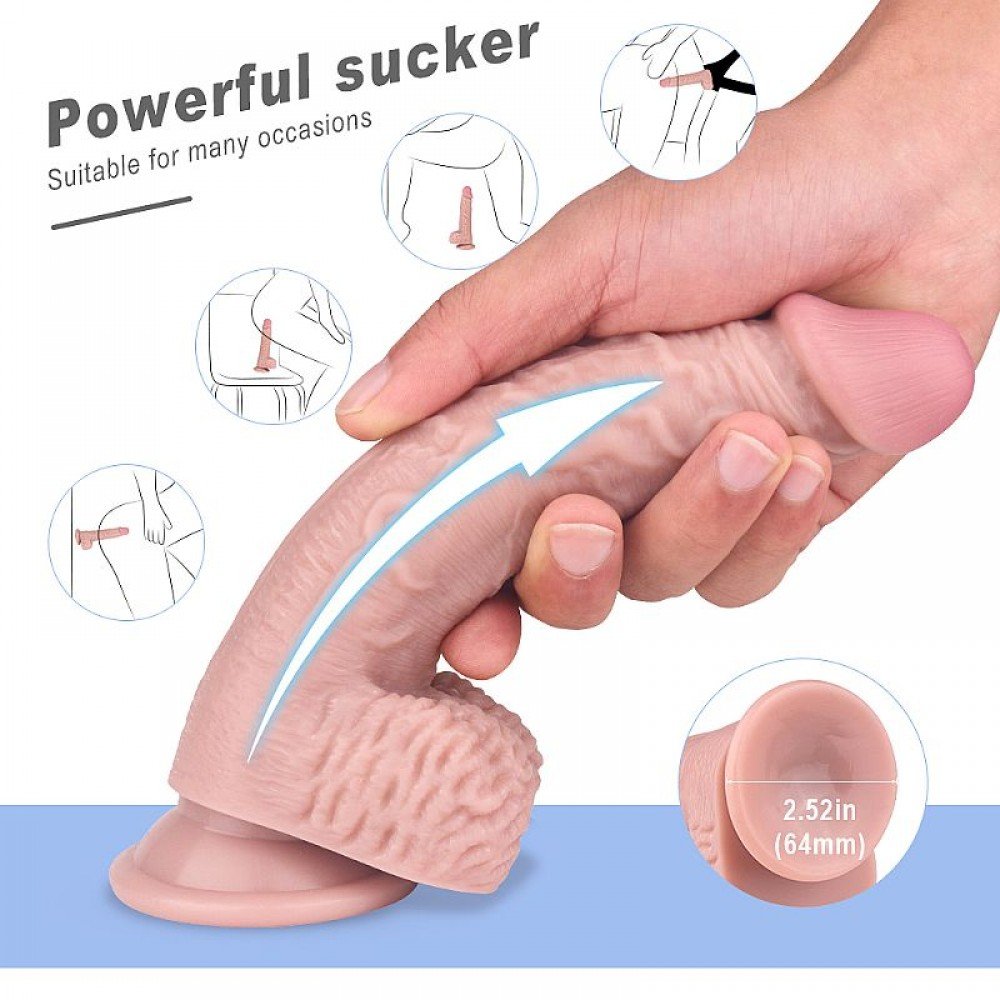 PROTESE REALISTICA DICK 6894 Prótese realística em forma de pênis, confeccionado em PVC possui glande definida, textura de veias, escroto e ventosa para penetrações em ângulo reto. PROTESE REALISTICA DICK 6894