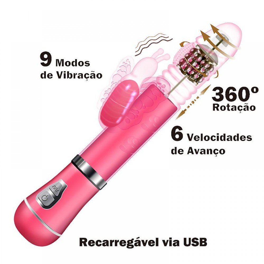 ROTATIVO BORBOLETA RECAREGAVEL COM VA E VEM 8433 Vibrador Rotativo, feito em material macio e de fácil limpeza. ROTATIVO BORBOLETA RECAREGAVEL COM VA E VEM 8433