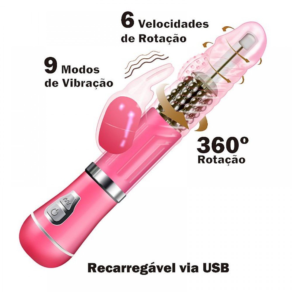 ROTATIVO COELHO RECARREGAVEL 8489 Vibrador Rotativo, feito em material macio e de fácil limpeza. ROTATIVO COELHO RECARREGAVEL 8489
