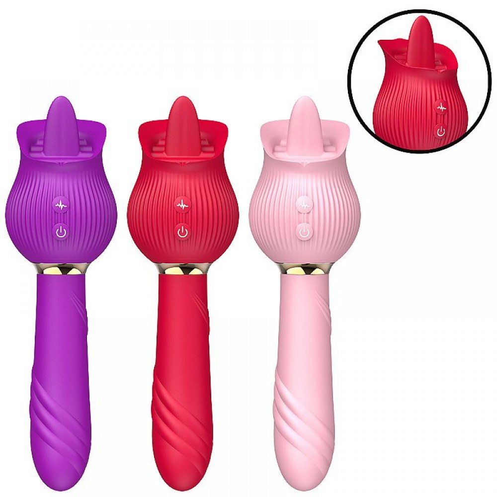 ROSA KIRA VIBRADOR LINGUA 8882 Vibrador de ponto G e clitóris com formato de Rosa de Língua - 12 modos de estimulação de Língua. ROSA KIRA VIBRADOR LINGUA 8882