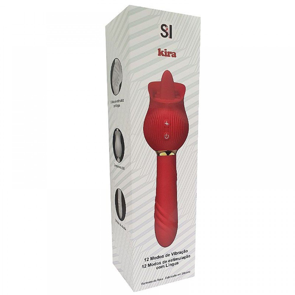 ROSA KIRA VIBRADOR LINGUA 8882 Vibrador de ponto G e clitóris com formato de Rosa de Língua - 12 modos de estimulação de Língua. ROSA KIRA VIBRADOR LINGUA 8882