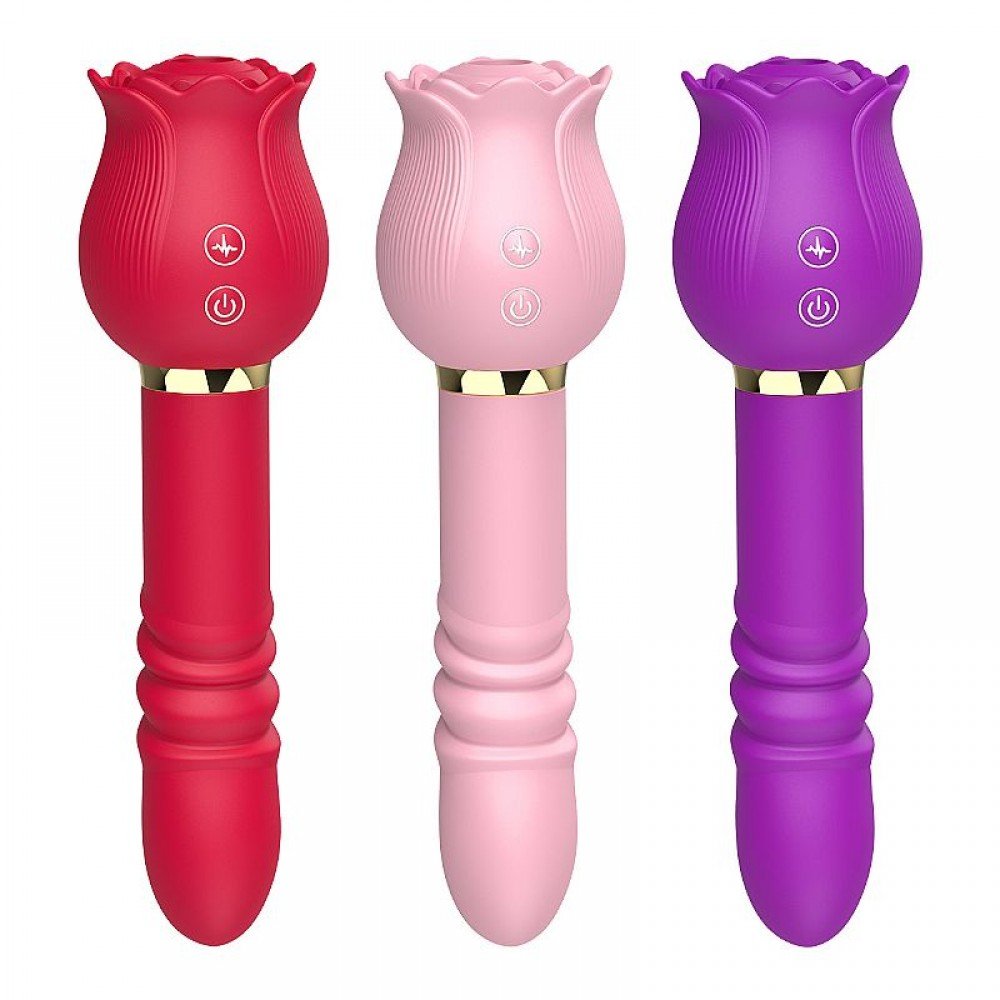 VIBRADOR ROSA COM PULSAÇÃO E VAI E VEM CHRISTINE 8883 Vibrador de ponto G e clitóris com formato de Rosa - 12 modos de pulsação. VIBRADOR ROSA COM PULSAÇÃO E VAI E VEM CHRISTINE 8883