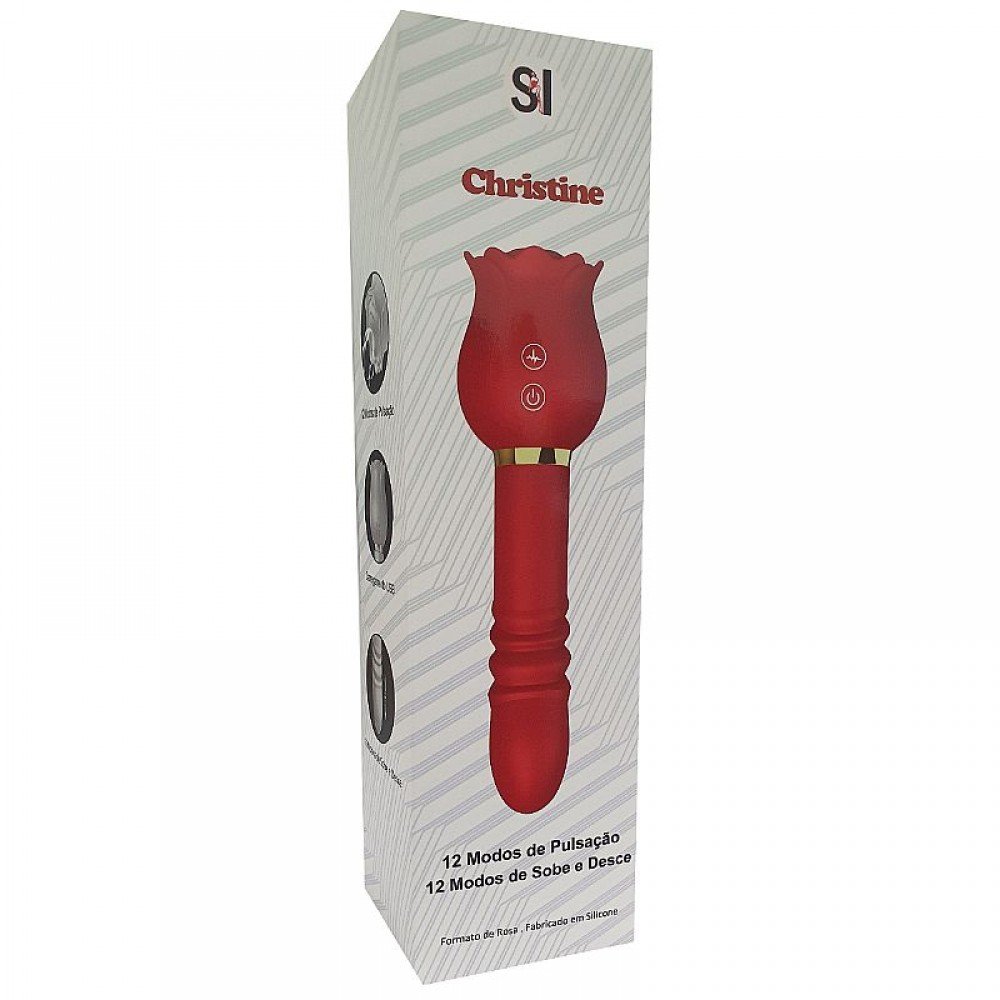 VIBRADOR ROSA COM PULSAÇÃO E VAI E VEM CHRISTINE 8883 Vibrador de ponto G e clitóris com formato de Rosa - 12 modos de pulsação. VIBRADOR ROSA COM PULSAÇÃO E VAI E VEM CHRISTINE 8883