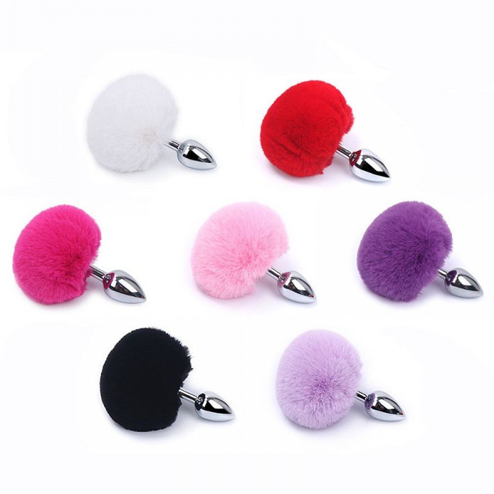 PLUG ANAL EM AÇO POMPOM DE COELHO