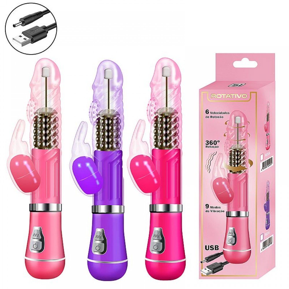 ROTATIVO COELHO RECARREGAVEL 8489 Vibrador Rotativo, feito em material macio e de fácil limpeza. ROTATIVO COELHO RECARREGAVEL 8489