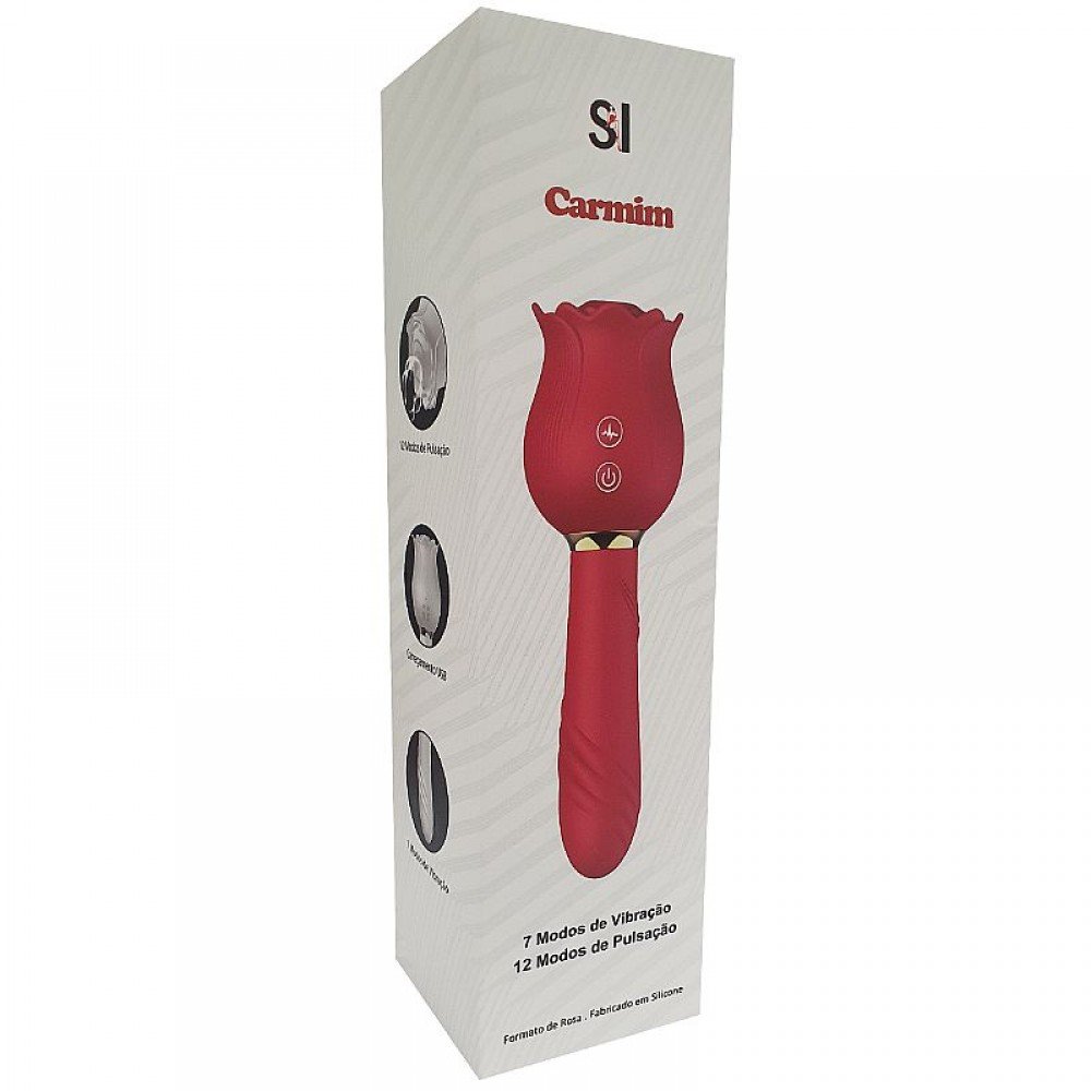 VIBRADOR COM PULSAÇÃO ROSA CARMIM 8881 Vibrador de Ponto G e Clitóris / Rosa com Pulsação - Carmim - SIVibrador de ponto G e clitóris com formato de Rosa - 12 modos de pulsação. VIBRADOR COM PULSAÇÃO ROSA CARMIM 8881