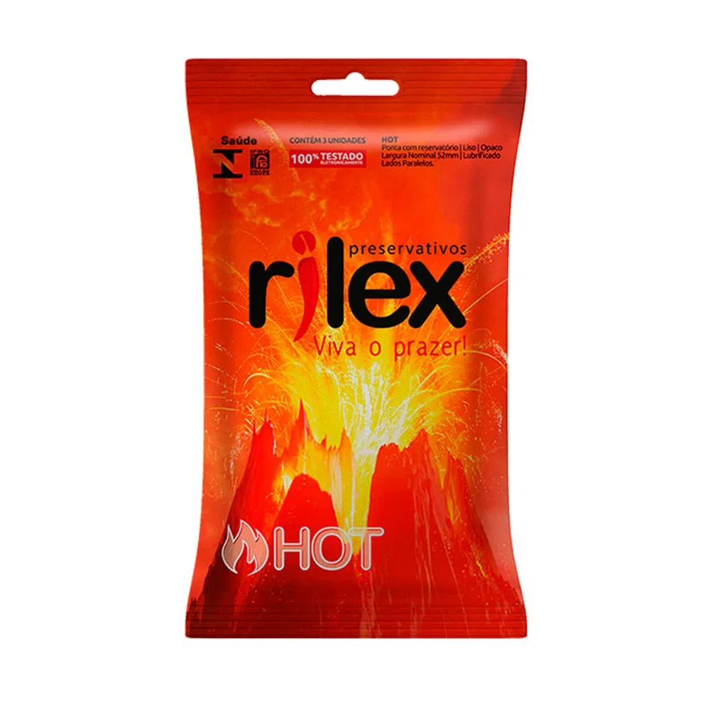 PRESERVATIVO LUBRIFICADO HOT 3 UNIDADES RILEX Sinta sensações quentes e excitantes e deixe a relação muito mais gostosa e prazerosa! PRESERVATIVO LUBRIFICADO HOT 3 UNIDADES RILEX