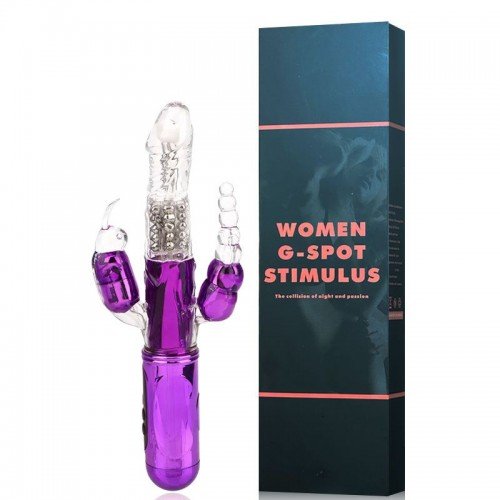 VIBRADOR ROTATIVO COM ESTIMULADOR CLITORIANO E PENETRADOR ANAL RB100