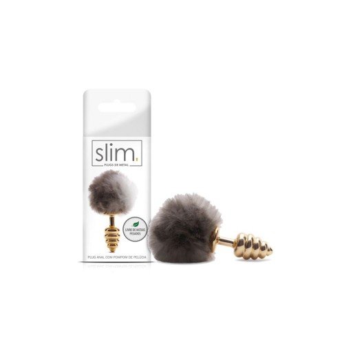 PLUG RABO POMPOM EM METAL LINHA SLIM