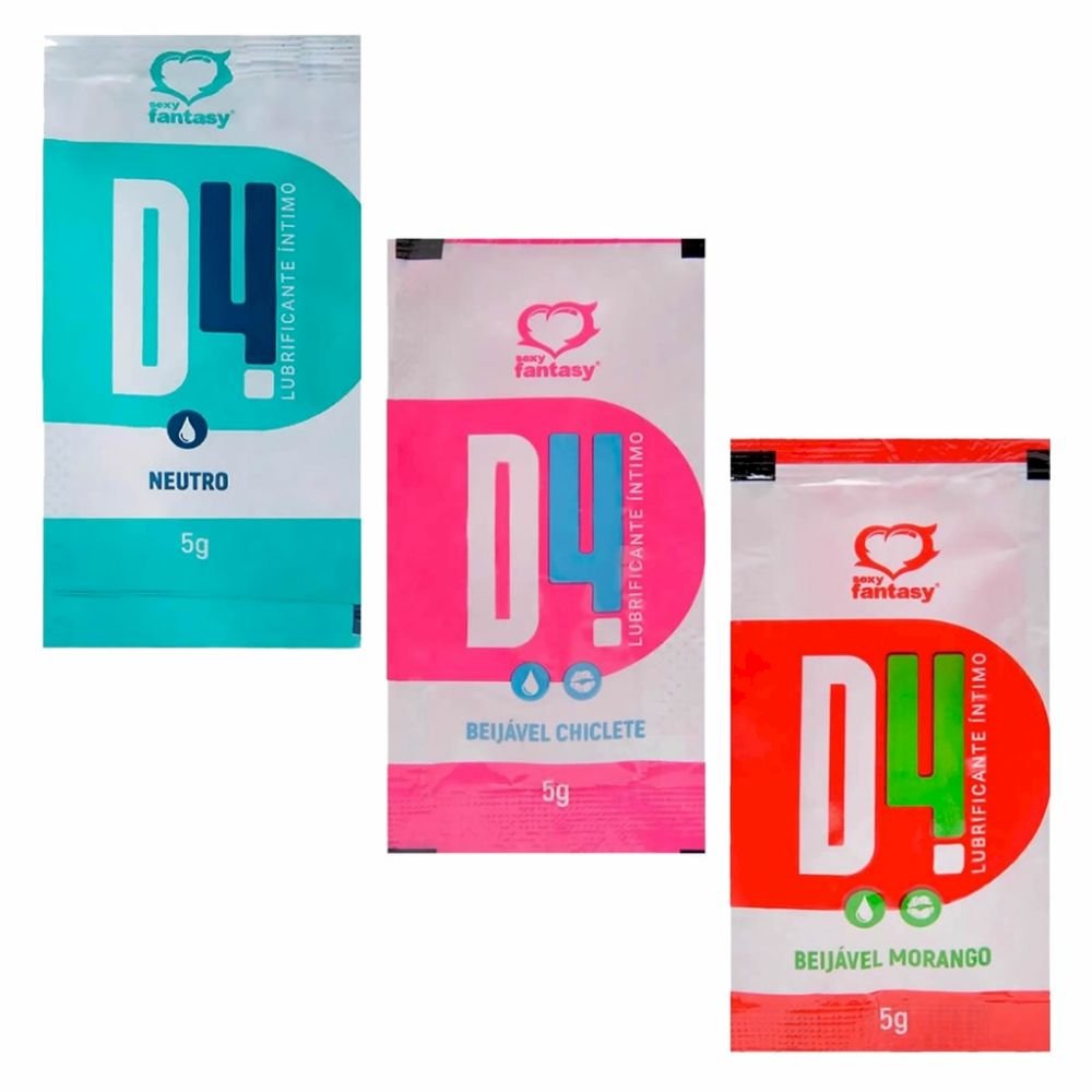 SACHÊ D4 LUBRIFICANTE BEIJAVEL 5G SEXY FANTASY Além de proporcionarem uma lubrificação extra, possui sensação NEUTRA, contendo em sua composição ativos e ingredientes que atuam diretamente na saúde sexual. SACHÊ D4 LUBRIFICANTE BEIJAVEL 5G SEXY FANTASY