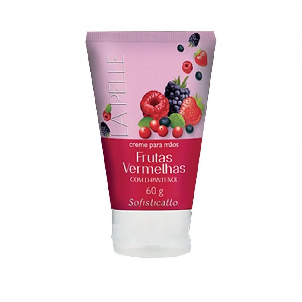 CREME PARA MAOS LA PELLE FRUTAS VERMELHAS 60G La Pelle da Sofisticatto é um incrível creme para mãos, que além de possuir um cheiro delicioso, proporciona uma hidratação rápida e profunda. CREME PARA MAOS LA PELLE FRUTAS VERMELHAS 60G