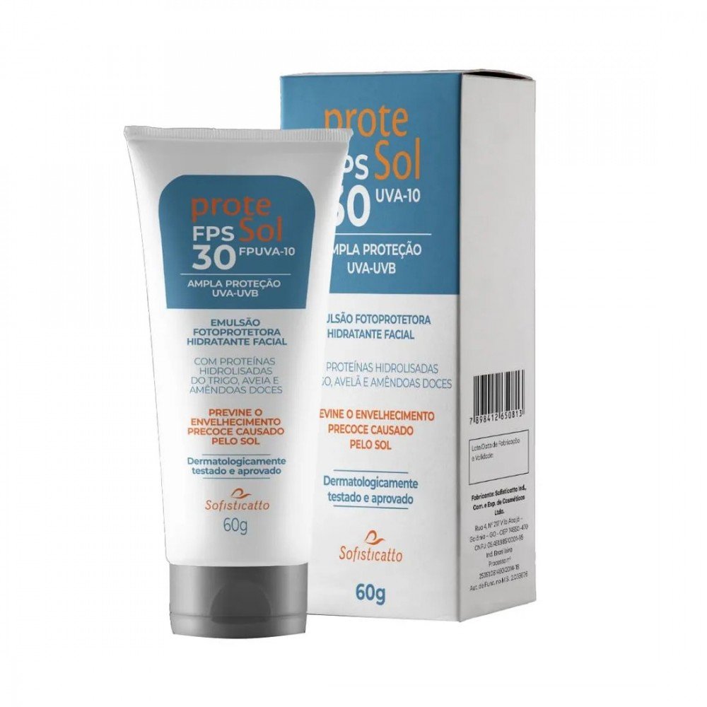 PROTESOL PROTETOR SOLAR 30FPS 60GRS Obtenha uma pele protegida e radiante com o ProteSol da Sofisticatto, o seu protetor solar confiável para todas as ocasiões. PROTESOL PROTETOR SOLAR 30FPS 60GRS