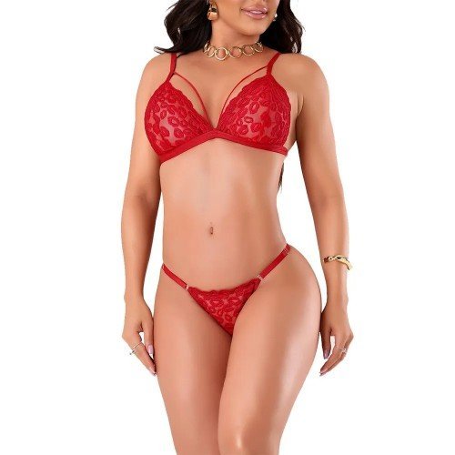 CONJUNTO BEIJO C/ BATOM VERMELHO 1458