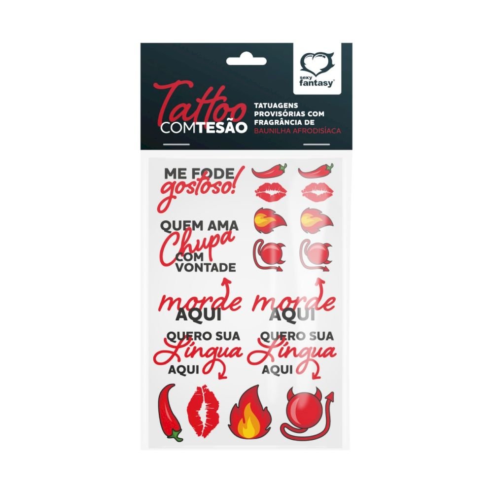 TATOO COM TESAO CARTELA COM 18UND. As Tatuagens temporárias Sexy Fantasy foram pensadas pra quem quer despertar seu desejo e apimentar ainda mais os momentos de prazer. TATOO COM TESAO CARTELA COM 18UND.