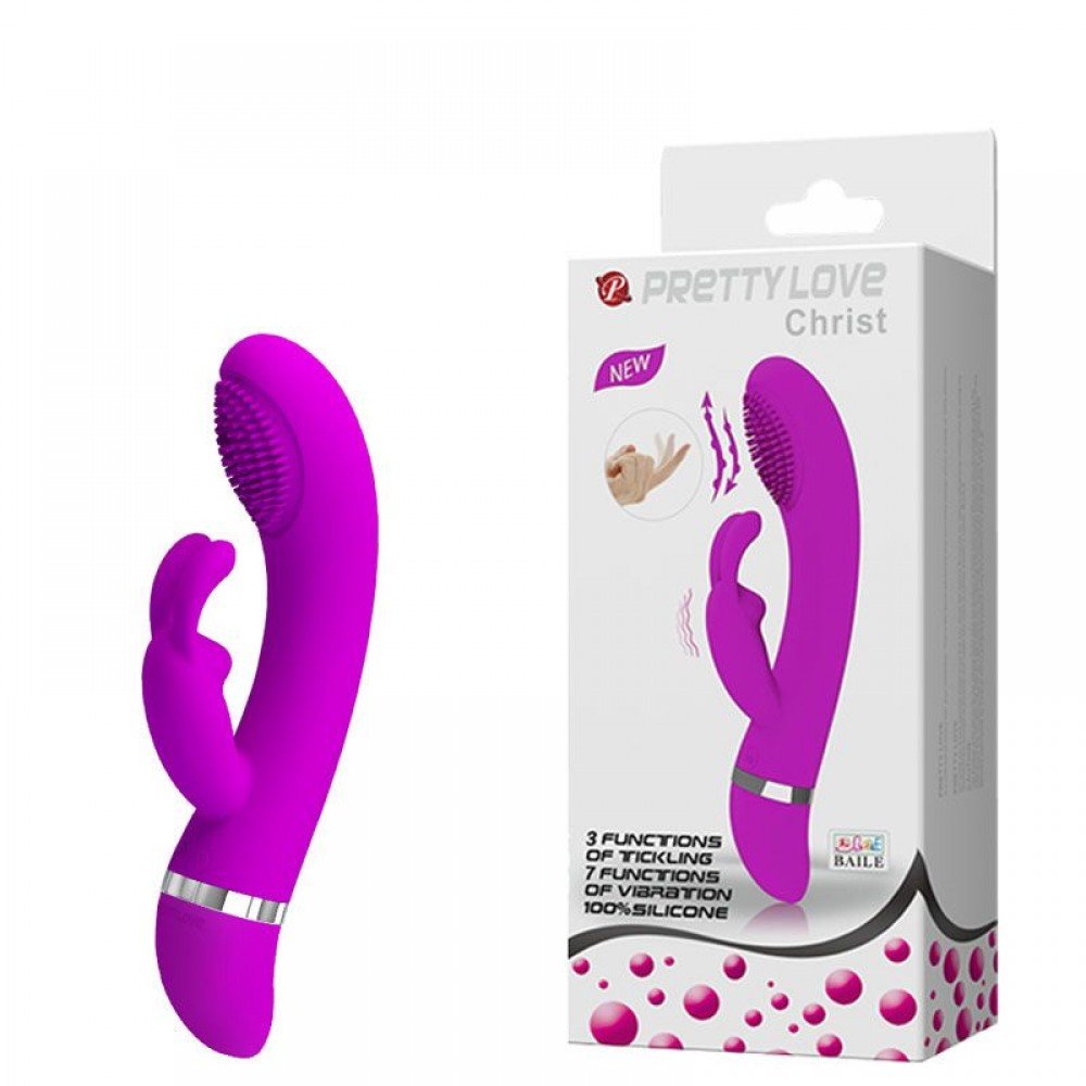 VIBRADOR CHRIST PRETY LOVE 7 MODOS Estimulador feminino hi-tech, com cerdas massageadoras do ponto G que movimentam-se em prazerosas ondas em 3 velocidades e estimulador de clitóris, na forma de coelho, com 7 funções de vibração que proporcionam inc VIBRADOR CHRIST PRETY LOVE 7 MODOS