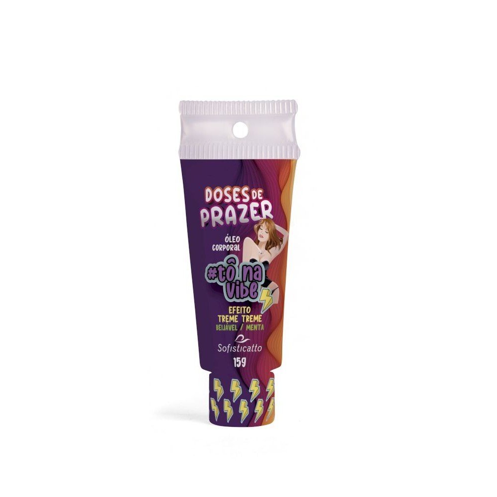 DOSES DE PRAZER TO NA VIBE SOFISTICATTO 15G Gel excitante unissex com efeito aquecimento e treme treme, ideal para quem busca êxtase de prazer com sabor de menta. DOSES DE PRAZER TO NA VIBE SOFISTICATTO 15G