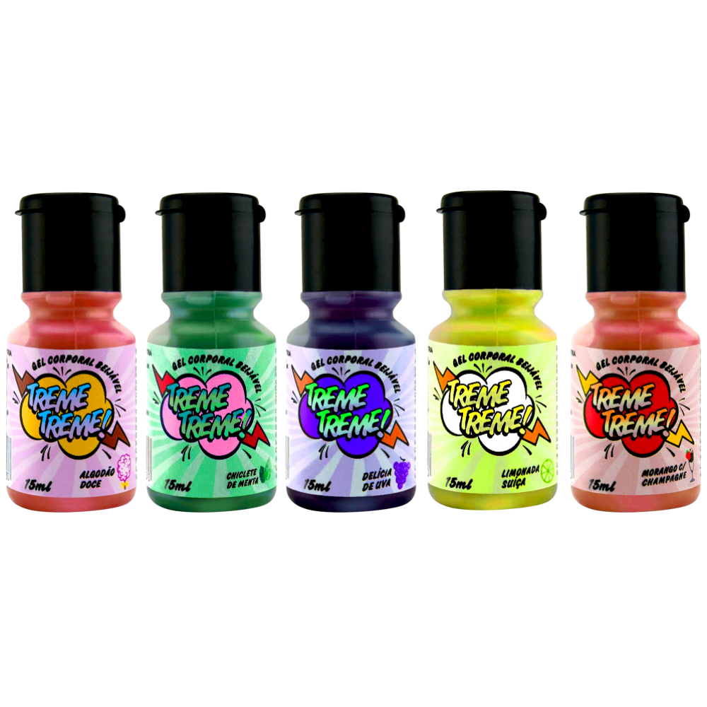 GEL TREME TREME O Gel Treme Treme da Garji é um Gel Beijável aromatizado com sensação de aquecimento além de sabores deliciosos com sensação eletrizante. GEL TREME TREME