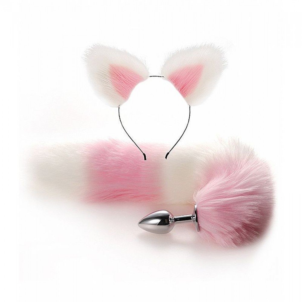KIT GATINHA PLUG COM RABO E TIARA ROSA COM BRANCO Plug Anal Rabo de Raposa em aço com formato cônico que facilita a penetração, produzido em aço inoxidável e polido a mão, com calda na base extremamente macia, similar a um rabo de raposa. KIT GATINHA PLUG COM RABO E TIARA ROSA COM BRANCO
