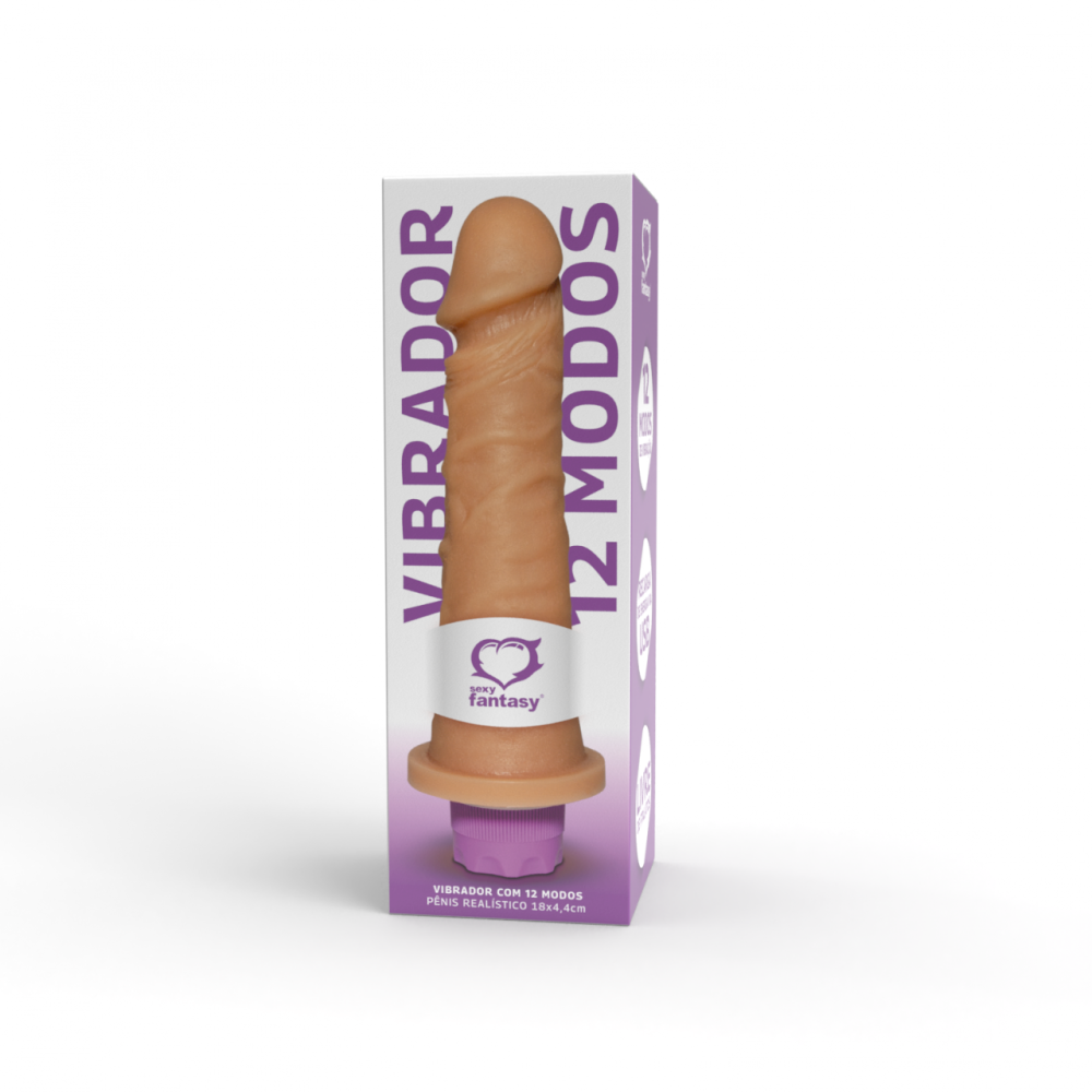 Prótese REALISTICO COM VIBRO RECARREGAVEL USB 12 MODOS 18X4,5CM