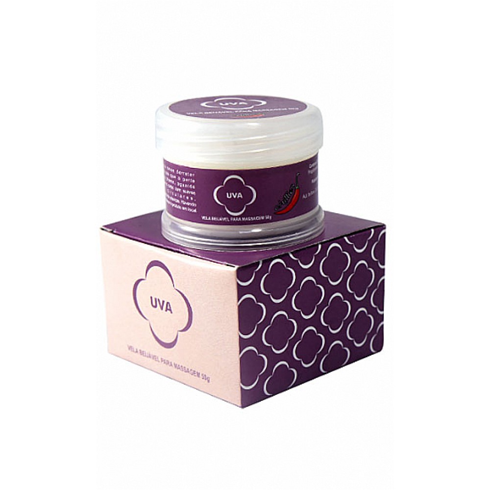 VELA BEIJAVEL UVA GRS Velas beijáveis e aromatizantes, serve para sensualizar o ambiente, deixando um leve perfume no ar, e também excelente óleo para massagem podendo ser aplicado no corpo todo causando um leve aquecimento e hidratação ao tocar na pele, VELA BEIJAVEL UVA GRS
