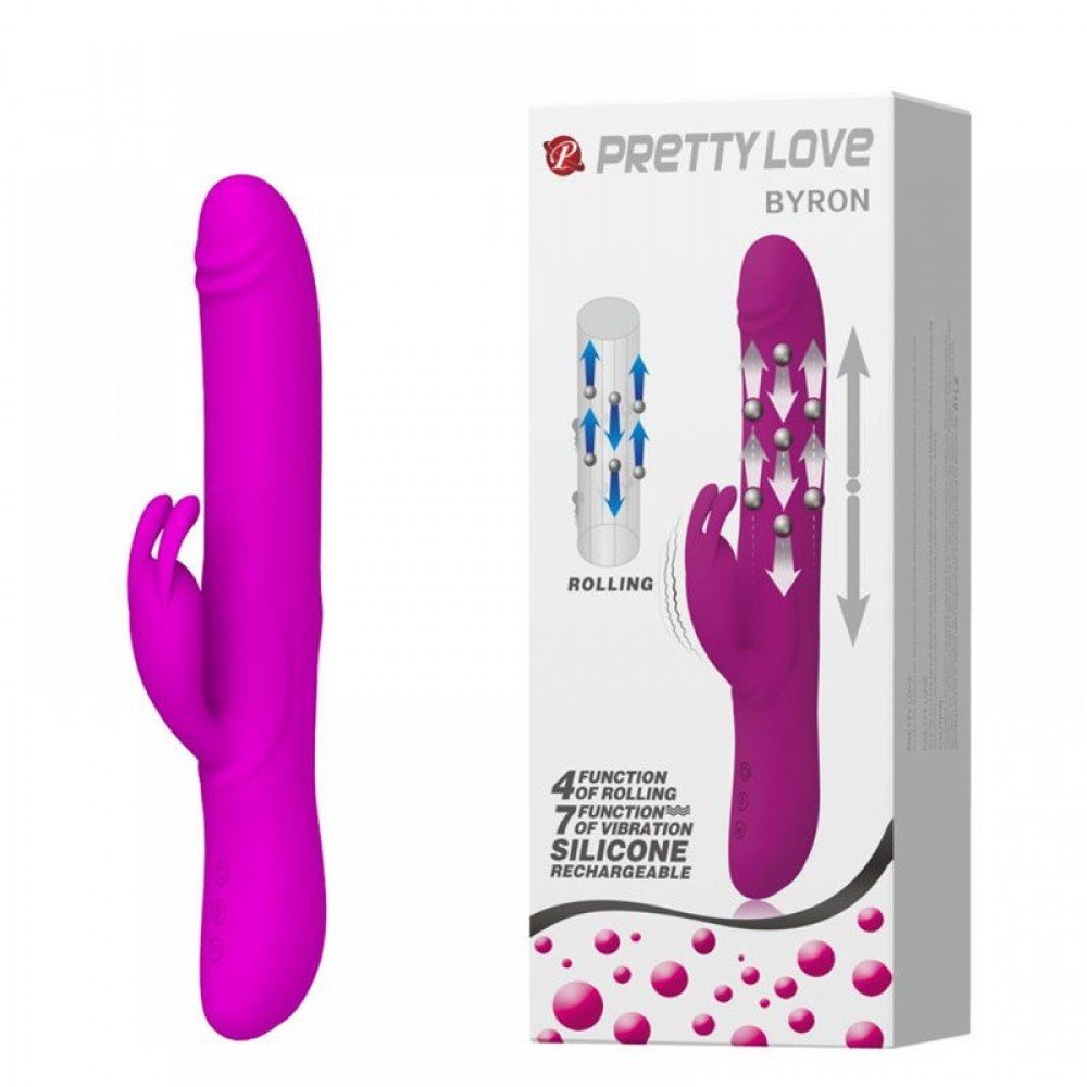 VIBRADOR E PULSADOR BYRON PRETTY LOVE Vibrador recarregável com esferas internas que se movimentam para cima e para baixo fazendo o movimento de penetração, possui estimulador clitoriano vibratório com 7 modos de vibração e 4 modos de rotação das esferas. VIBRADOR E PULSADOR BYRON PRETTY LOVE