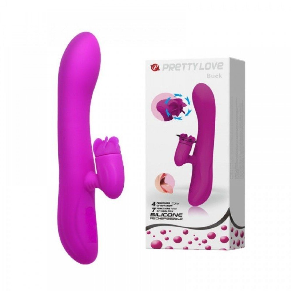 Pretty Love Buck - Recarregável - 100% Silicone Estimulador feminino de última geração no estilo rabbit, com
estimulador do ponto G, com vibrador de 7 funções e estimulador do
clitóris na forma de hélice giratória com 4 funções, para levar a mulher
Pretty Love Buck - Recarregável - 100% Silicone