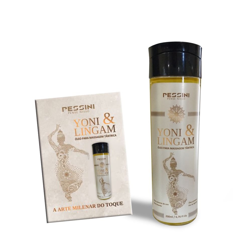YONI E LINGAM OLEO DE MASSAGEM TANTRICA PESSINI 200ML Características: óleo para massagem tântrica Vantagens: produto clinicamente e dermatologicamente testado, que possui em sua composição óleo de semente de uva, óleo de lavanda, óleo de amêndoas e flor YONI E LINGAM OLEO DE MASSAGEM TANTRICA PESSINI 200ML